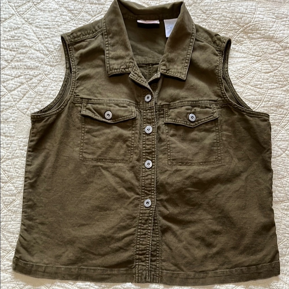 Faded Glory vintage olive Khaki Button-Up Vest top